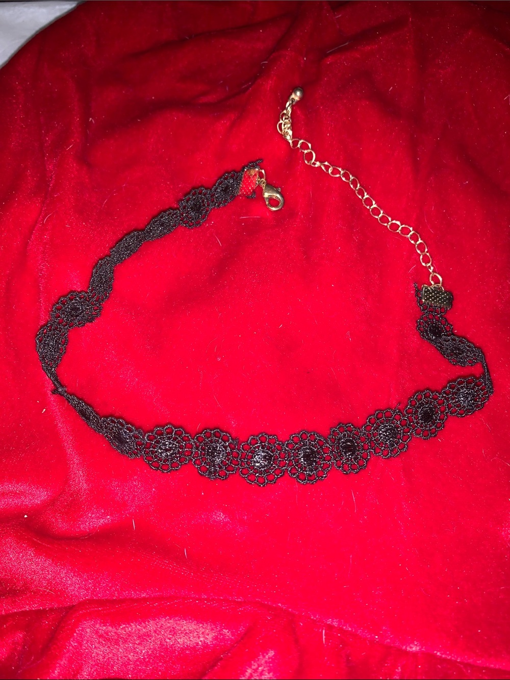 Delicate Black Floral Lace Choker Necklace with Gold-Tone Chain